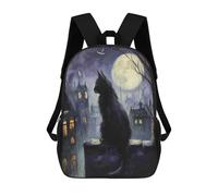 sinyumoney Night Cityscape with Black Cat Mochila Escolar Impresa En 3D 17inch Mochilas De Moda Para Niños, Mochilas Escolares Para Niños De Primaria Y Secundaria