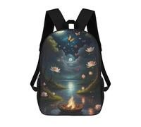 sinyumoney Night Lotus Pond with Fireboat Mochila Infantil, Mochila Escolar De Gran Capacidad Para Estudiantes, Mochila Para Libros, Mochila Para Niños, Niñas, Adultos Y Adolescentes 17inch