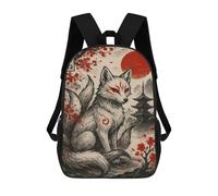 sinyumoney Nine-tailed Fox with Japanese Landscape Mochilas Infantiles Mochila Escolar Impresa En 3D Para Niños Mochilas De Viaje Bolsas Para Libros Para Niños 17inch Mochila Escolar