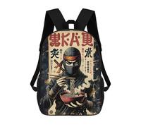sinyumoney Ninja Eating Ramen Japanese Art Mochila Escolar Infantil Estampada Para Adultos Y Niños, Mochila De Viaje Para El Día A Día 17inch
