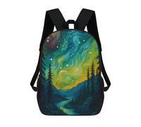 sinyumoney Northern Lights Over Forest River Mochila Infantil Para Niñas Y Niños, Mochila De Día, Escuela Primaria, Perfecta Para La Vuelta Al Cole O Educación Física, Regalos Y Viajes 17inch