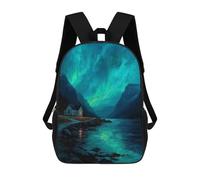 sinyumoney Northern Lights Over Serene Lake Mochila Escolar Para Secundaria, Mochila Informal Para Niñas Y Adolescentes 17inch