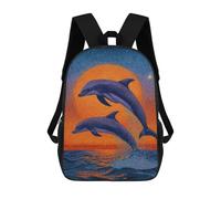 sinyumoney Ocean Sunset Dolphins Art Print Mochila Escolar De 17 Pulgadas Para Adolescentes, Con Estampado 3D, Ajustable Y Con Bolsillos, Ideal Para Niños, Niñas Y Estudiantes.