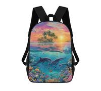 sinyumoney Ocean Sunset with Dolphins Mochila Escolar Grande Resistente Al Agua Para Portátil Para Niñas Y Adolescentes 17inch