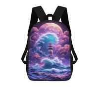 sinyumoney Ocean Wave Lighthouse Moon Mochila Escolar De 17 Pulgadas Impresa En 3D Mochilas Infantiles Mochila Genial Impresa En 3D Para Niños De Primaria Y Secundaria
