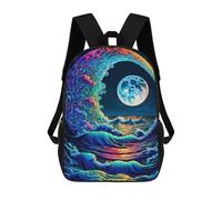 sinyumoney Ocean Wave Moonlit Night Mochila Escolar Impresa En 3D Para Niños, Mochila Escolar, Mochilas De Viaje, Bolso Informal De Moda Para Niños Y Estudiantes 17inch
