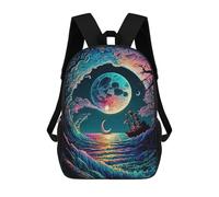 sinyumoney Ocean Wave Moonship Mochila Escolar Infantil Con Impresión 3D, Mochila Escolar Informal Para Niños De Primaria Y Secundaria 17inch