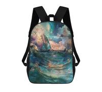 sinyumoney Ocean Waves Sailboat Painting Mochila Infantil De 17 Pulgadas, Mochila Escolar Con Estampado 3D De Dibujos Animados Para Niños Y Adolescentes.