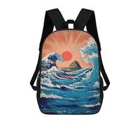 sinyumoney Ocean Waves Sunset Art Print Mochila Escolar Grande Para Niños Para El Campus, Actividades Al Aire Libre, Viajes Y Deportes 17inch