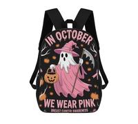 sinyumoney October Breast Cancer Awareness Ghost Mochila Escolar De Moda Para Estudiantes, Adecuada Para Niños Y Niñas, Mochila Informal Para Viajes Al Aire Libre, Esencial Para El Día A Día 17inch