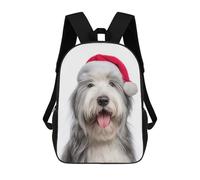 sinyumoney Old English Sheepdog with Santa Hat Mochila Infantil, Mochila Escolar Impresa En 3D, Mochila Para Niños Y Niñas, Mochila Escolar Ajustable Para La Escuela Primaria 17inch