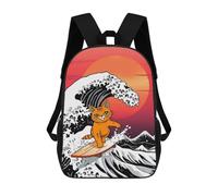 sinyumoney Orange Cat Surfing Giant Wave Mochila Escolar Infantil Impresa En 3D Para Niños, Mochilas De Viaje De Alta Capacidad, Bolsas Para Libros, Mochila Escolar Infantil 17inch