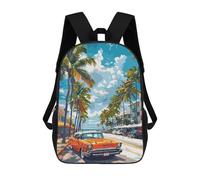 sinyumoney Orange Classic Car on Tropical Street Mochila Escolar Para Niñas Mochila Impermeable Mochila Informal De Día Mochila Ligera Para Niño Y Niña Mochila Escolar 17inch