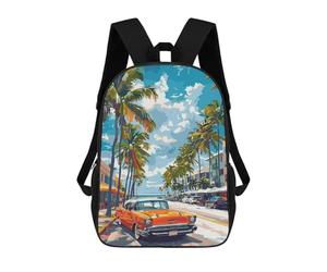 sinyumoney Orange Classic Car on Tropical Street Mochila Escolar Para Niñas Mochila Impermeable Mochila Informal De Día Mochila Ligera Para Niño Y Niña Mochila Escolar 17inch