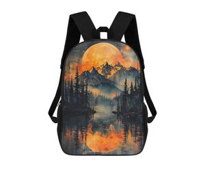 sinyumoney Orange Moon Over Mountains Mochila Ligera Informal Para El Día A Día, Mochila Escolar Para El Campus, Actividades Al Aire Libre, Viajes Y Deportes 17inch