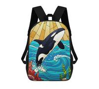 sinyumoney Orca Stained Glass Style Illustration Mochila Escolar, Mochila De Negocios Para Portátil, Mochila Unisex Informal Para Niños/niñas/adolescentes 17inch