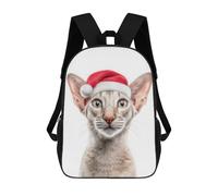 sinyumoney Oriental Shorthair Cat with Santa Hat Portrait Mochilas Informales Para Niños, Mochila Escolar Para Adolescentes, Niñas Y Niños, Mochilas Para Libros 17inch
