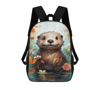 sinyumoney Otter in Flowers-1 Mochila Escolar Impresa En 3D 17inch Mochila Escolar Infantil Mochilas De Viaje Mochila Informal De Moda Para Niños Y Estudiantes