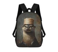 sinyumoney Otter in Top Hat Painting-1 Mochila Escolar Infantil De 17 Pulgadas, Impresa En 3D, Estilo Casual, Para Niños, Ideal Para Viajes, Como Mochila Escolar O Para Llevar Libros.