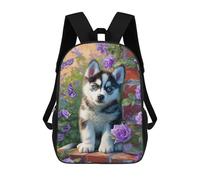sinyumoney Painted Husky with Flowers -1 Mochilas Escolares De Moda Para Papelería, Impermeables, Informales, Para Hombres, Mujeres Y Adolescentes 17inch