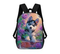 sinyumoney Painted Husky with Flowers Mochilas Escolares, De Viaje Y Universitarias Para Hombres, Mujeres Y Adolescentes 17inch