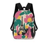 sinyumoney Paris Eiffel Tower Floral Art Mochila Escolar Impresa En 3D 17inch Mochila Escolar Infantil Mochilas De Viaje Mochila Informal De Moda Para Niños Y Estudiantes