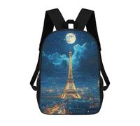 sinyumoney Paris Night Moonlit Eiffel Tower Mochila Infantil De 17 Pulgadas, Mochila Escolar Con Estampado 3D De Dibujos Animados Para Niños Y Adolescentes.