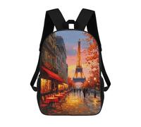 sinyumoney Parisian Café with Eiffel Tower View Mochilas De 17 Pulgadas Para Niños, Mochilas Escolares Impresas En 3D Para Estudiantes De Primaria Y Secundaria, Para Niños Y Niñas.
