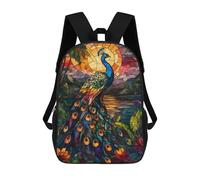 sinyumoney Peacock Stained Glass Sunset Mochila Infantil De Moda Divertida Mochila Escolar Para Niños Y Adolescentes Con Impresión 3D Para Niños 17inch
