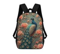 sinyumoney Peacock with Flowers Background Mochila Escolar Ligera E Informal Para Adolescentes, Niños, Mujeres Y Hombres 17inch
