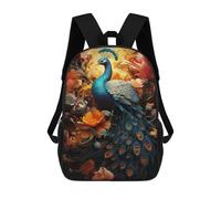 sinyumoney Peacock with Flowers Mochila Escolar Secundaria Informal Para Viajes, Mochilas Para La Escuela Secundaria, Para Acampar, Aventuras Al Aire Libre Y Viajes Diarios 17inch