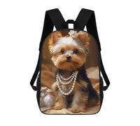 sinyumoney Pearl-Adorned Yorkshire Terrier Mochila Infantil Para Niñas, Mochila Escolar 3D, Mochila Para Niños Pequeños, Mochila Informal De Día, Mochila Escolar De Moda 17inch