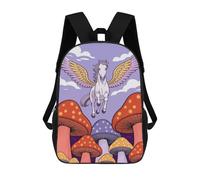 sinyumoney Pegasus Flying Over Mushroom Forest Mochila, Mochila Infantil, Mochila Escolar Para Estudiantes, Mochila Para Libros, Mochila Escolar Impresa En 3D Para Niños Y Niñas 17inch