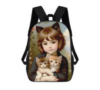 sinyumoney Peligroso Beauty Mochila Niño Niña 3D, Bolsa De Escuela, Mochila Para Niños Pequeños, Mochila Casual, Bolsa De Libros De Moda, Vintage Girl With Kittens, 17"