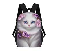 sinyumoney Peligroso Beauty Mochila Niño Niña 3D, Bolsa De Escuela, Mochila Para Niños Pequeños, Mochila Casual, Bolsa De Libros De Moda, Lindo blanco gatito retrato, 17"