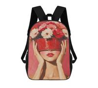 sinyumoney Peligroso Beauty Mochila Niño Niña 3D, Bolsa De Escuela, Mochila Para Niños Pequeños, Mochila Casual, Bolsa De Libros De Moda, Floral Beauty Woman In Red, 17"