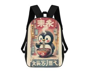 sinyumoney Penguin Eating Ramen in Japanese Setting Mochila Escolar Para Niños, Mochila Escolar De Gran Capacidad Para Niños, Mochila Escolar 3D, Regalos Para Niños 17inch