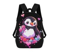 sinyumoney Penguin Hearts And Flowers Mochila Escolar Para Niños, Mochila Escolar Impresa En 3D Para Estudiantes De Primaria Y Secundaria 17inch