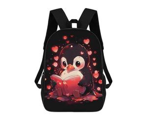sinyumoney Penguin Hearts Books Mochila Infantil, Mochila Escolar De Gran Capacidad Para Estudiantes, Mochila Para Libros, Mochila Para Niños, Niñas, Adultos Y Adolescentes 17inch