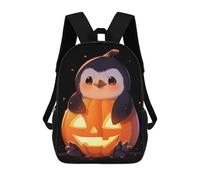sinyumoney Penguin in Pumpkin Mochila Escolar Para Niñas 17inch Mochila Informal Ligera Para Niños Y Niñas, Ideal Para Estudiantes De Secundaria