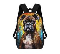 Sinyumoney Penguin Stained Glass Mochilas Escolares Para Niños, Bolsa De Escuela Impresa En 3D Para Niños, Estudiantes De Primaria Y Colegio, Boxer Dog Stained Glass, 17"