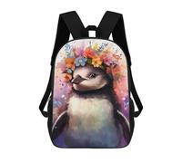 sinyumoney Penguin with Flower Crown Mochila Escolar Informal Para El Día A Día, Para La Escuela, El Trabajo Y Los Viajes Para Hombres, Mujeres Y Adolescentes. 17inch