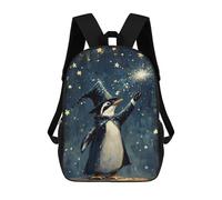 sinyumoney Penguin Wizard with Wand And Stars Mochila Grande Escolar Para Niños - Perfecta Para Viajes, Trabajo Y Uso Diario 17inch