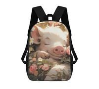 sinyumoney Pig in Flowers -4 Mochila Escolar Para Niños Y Niñas, Mochila Informal De Viaje, Mochila De Gran Capacidad Para El Día A Día 17inch