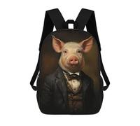 sinyumoney Pig in Suit Mochila Infantil De 17 Pulgadas, Mochila Escolar Con Estampado 3D De Dibujos Animados Para Niños Y Adolescentes.