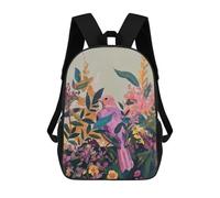sinyumoney Pink Bird in Floral Garden Painting Mochila De Moda Para Papelería, Impermeable, Informal, Para Hombres, Mujeres Y Adolescentes 17inch