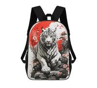 Sinyumoney Pink Cherry Blossom Cave Mochila escolar impresa en 3D para niños y niñas, mochila portátil para niños, estudiantes/adultos, Japan Ink White Tiger, 17"