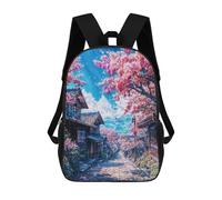 Sinyumoney Pink Cherry Blossom Cave Mochila escolar impresa en 3D para niños y niñas, mochila portátil para niños, estudiantes/adultos, Cherry Blossom Village, 17"