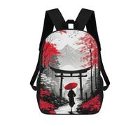 Sinyumoney Pink Cherry Blossom Cave Mochila escolar impresa en 3D para niños y niñas, mochila portátil para niños, estudiantes/adultos, Lady In Red Fall, 17"