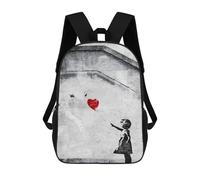 Sinyumoney Pink Cherry Blossom Cave Mochila escolar impresa en 3D para niños y niñas, mochila portátil para niños, estudiantes/adultos, Girl With Balloon Graffiti Banksy, 17"